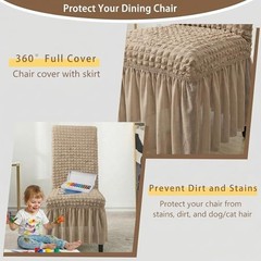 Dining Chair Covers with Ruffled Skirt, Parson Chair Slipcovers PCS | 4 Khaki