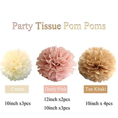 12-Piece Boho Dusty Rose Mauve Pink Tan Brown Cream Party Tissue Pom poms
