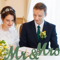 Sage Green 3 Pcs Mr & Mrs Table Decor – Rustic Wedding Centerpieces & Photo Prop