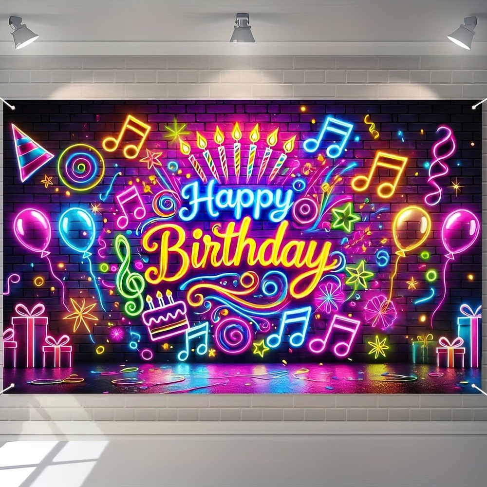 Neon Happy Birthday Banner Glow In The Dark Happy Birthday Banner Glow In The…