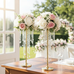 Elegant Gold Crystal Beaded Flower Vases for Weddings & Events Decor