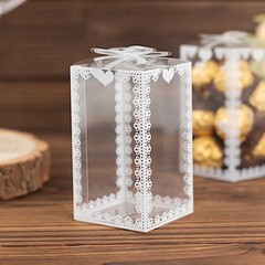 25 Clear White Rectangular Plastic Favor Boxes Bowknot Lace Pattern Party Events