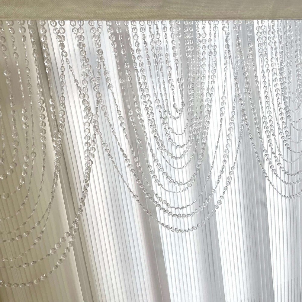 2 CLEAR Acrylic Crystal Beaded CURTAIN Valance Fabric Top Rod Pocket Party Event