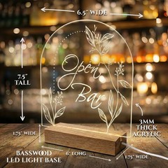 LED Light-Up Acrylic Event Sign for Ceremony | Open Bar Sign