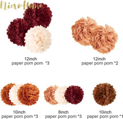 Wedding Party Decorations, 12 PCS Carmine Rust Orange Light Brown Tissue Paper P
