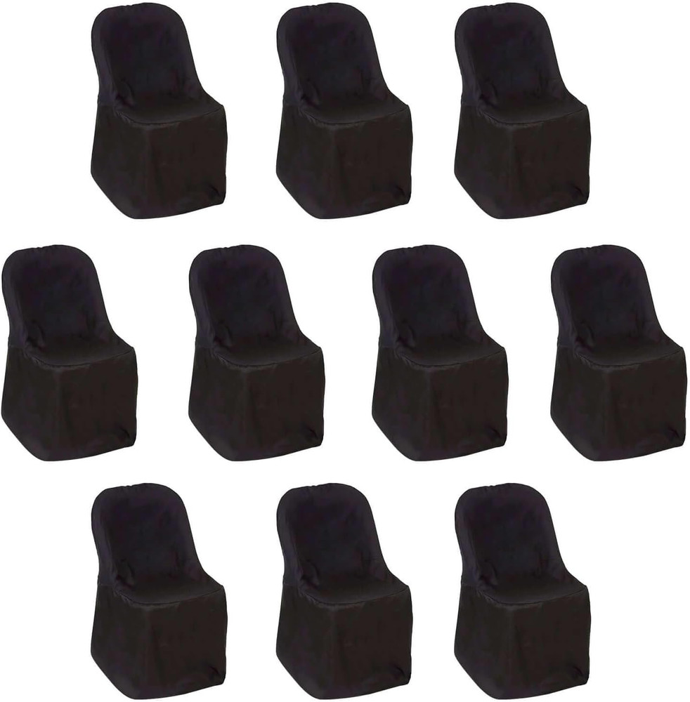 10 Pcs Black Polyester Folding Chair Covers Wedding Linens Reception Party Suppl