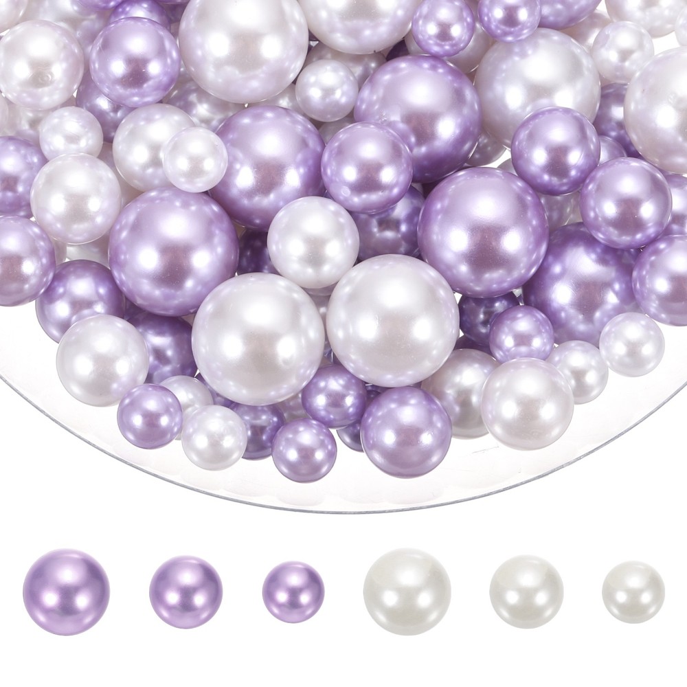 200 Pcs Pearl Bead for Vase Filler, 20/14/10mm Floating Bead(Light Purple White)