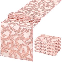 Sequin Table Runners 5 Pieces Table Runners 12″x72″ – 5pcs Rose Gold Flower