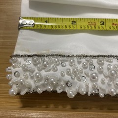 White Bridal Satin With Beaded Ends. 15.75” X 94” Double Sided Table Decor