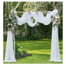 White Chiffon Wedding Backdrop Curtain 10ft x 7ft Wrinkle-Free Set of 2