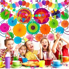 33Pcs Fiesta Decorations Cinco De Mayo Decorations Multi-Color Paper Fans Gar…