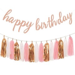 Rose Gold Happy Birthday Decorations – Glittery Rose Gold Happy Birthday Bann…