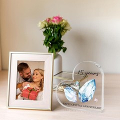 15th Wedding Anniversary Heart Shaped Acrylic Plaque Decor for Husband and Wife