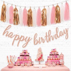 Rose Gold Happy Birthday Decorations – Glittery Rose Gold Happy Birthday Bann…