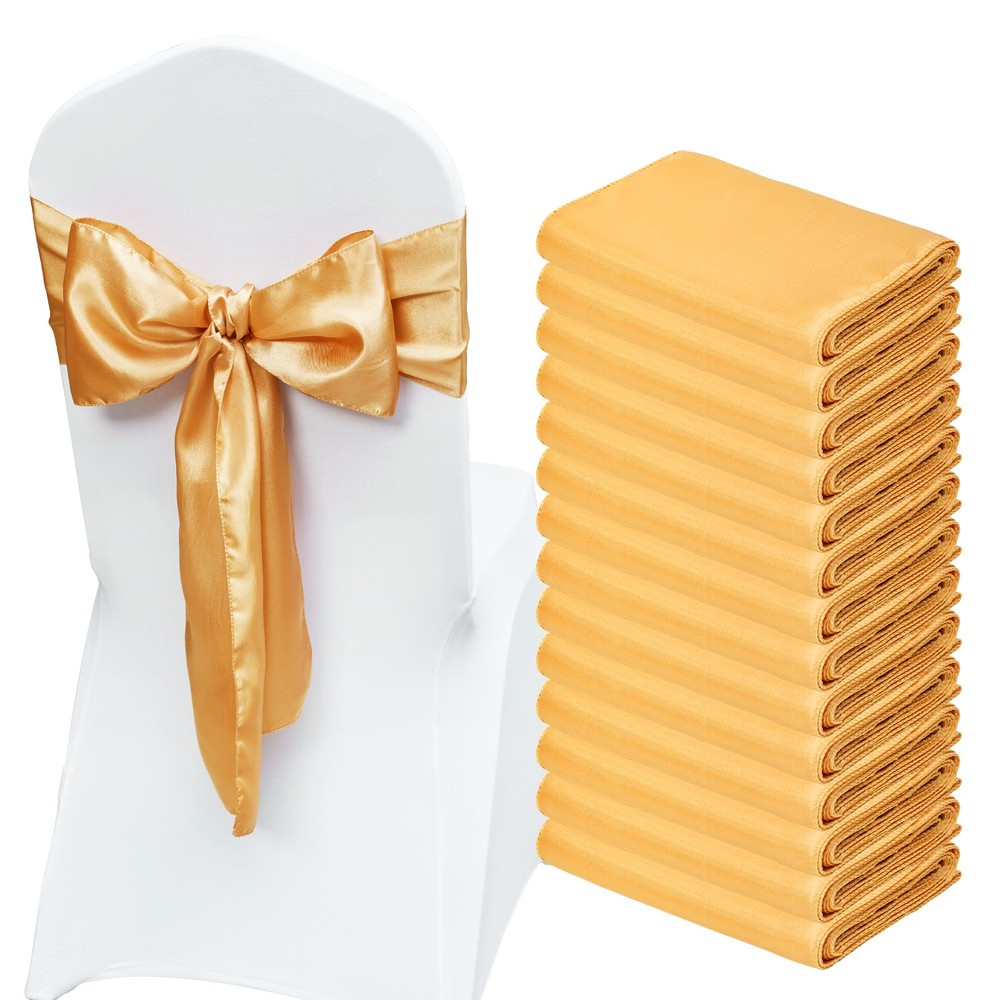 VEVOR 50PCS Gold Stretch Spandex Chair Sashes Elastic Bows Wedding Party Dining
