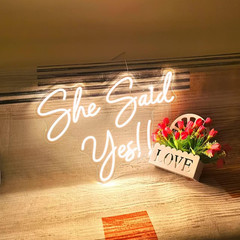 She Said Yes Neon Sign 23×16.3” Warm White for Weddings & Engagements