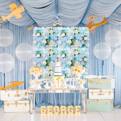 24*16in 6Pcs Light Blue Artificial Flowers Silk Fabric Wall Decoration Panels
