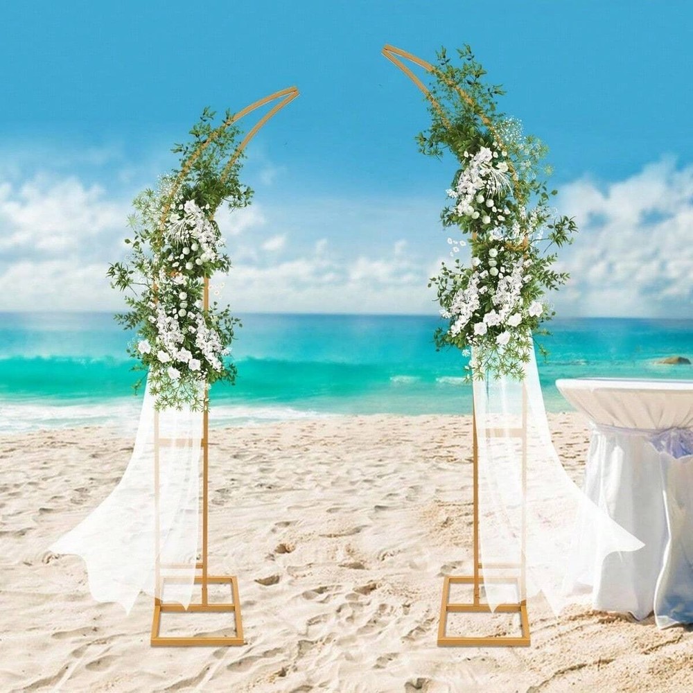 2Pcs Gold Curved Wedding Arch Stand Metal Half Crescent Backdrop Arbor Props