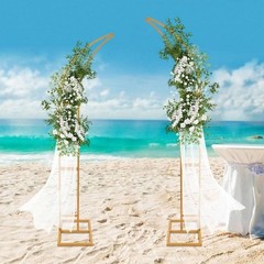 2Pcs Gold Curved Wedding Arch Stand Metal Half Crescent Backdrop Arbor Props