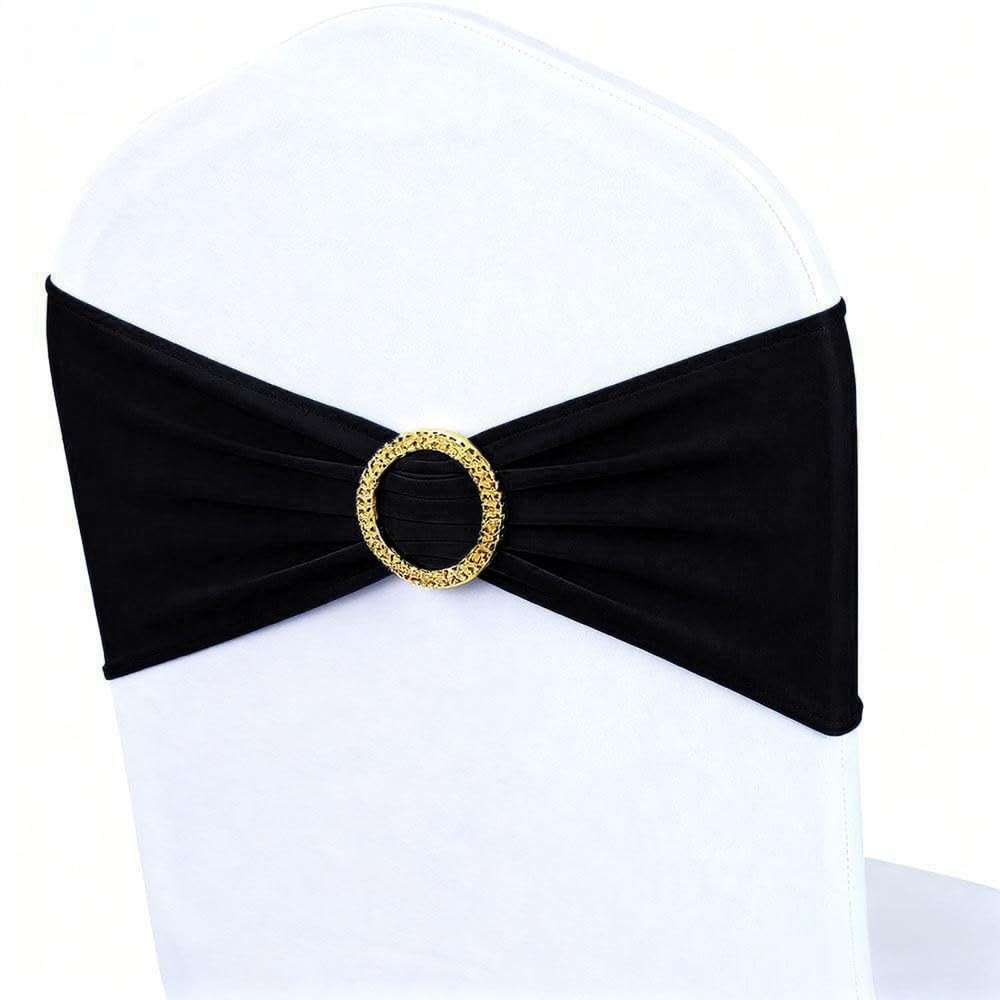 Black Chair Sashes 50 Pack with Gold Buckle Slider, Spandex Sashes for Foldin…