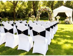 Black Chair Sashes 50 Pack with Gold Buckle Slider, Spandex Sashes for Foldin…