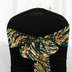 5 HUNTER GREEN GOLD Wave Mesh Embroidered Sequins CHAIR SASHES Party Events