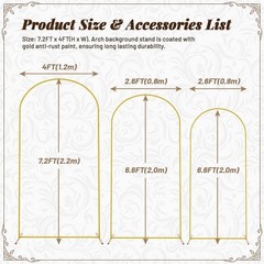 Wedding Arch Backdrop Stand 7.2FT, 6.6FT, 6FT Golden Metal Arch Fit for Wedding