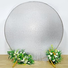 7.5 ft SILVER Metallic Sequin Round Backdrop STAND COVER Party Events