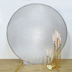 7.5 ft SILVER Metallic Sequin Round Backdrop STAND COVER Party Events
