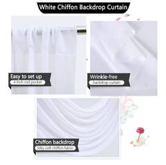 White Chiffon Wedding Backdrop Curtain 10ft x 7ft Wrinkle-Free Set of 2