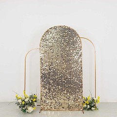 7 ft CHAMPAGNE Big Payette Sequin Fitted Round Top Wedding Arch STAND COVER