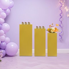 3x Metal Display Pedestal Stand Gold Display Pillars for Birthday Party Wedding