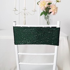 10 Hunter Green Spandex Sequined CHAIR SASHES Ties Wraps Wedding Decorations
