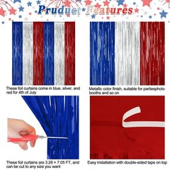 2 Pack 4th of July Decorations, 3.28 FT x 7.05 250 2 PCS, Blue Silver Red