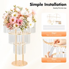 Wedding Gold Crystal Flower Stand Crystal Flower Stand Round Pedestal Stand
