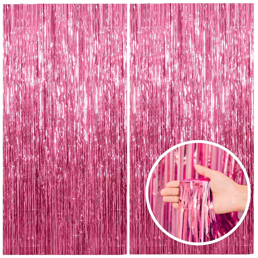 2 Pack Pink Backdrop Party Decorations Tinsel Curtain Party Backdrop Foil Fri…