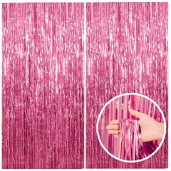 2 Pack Pink Backdrop Party Decorations Tinsel Curtain Party Backdrop Foil Fri…