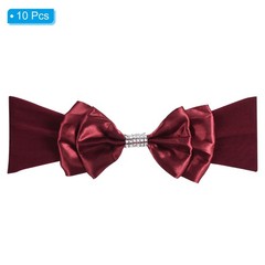 10Pcs 12″x8″ Chair Sash Bow Spandex Stretch Chair Cover Band Sashes Burgundy