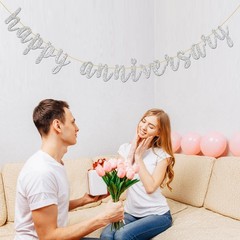 Glitter Silver Happy Anniversary Banner – Anniversary Sign – Birthday Banner …