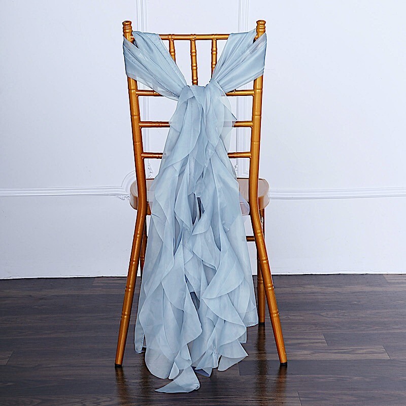 Dusty Blue Premium Curly Chiffon CHAIRS Covers Cap SASHES Bows Ties Sale