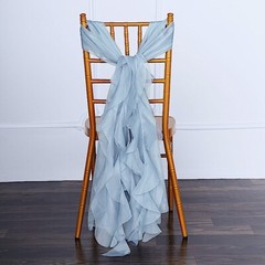 Dusty Blue Premium Curly Chiffon CHAIRS Covers Cap SASHES Bows Ties Sale