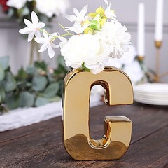 GOLD 6″ Ceramic C Symbol Flower VASE Table Centerpiece Party Events Decorations