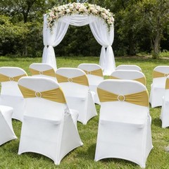50PCS Stretch Chair Sashes in Gold Polyester Spandex for Wedding Decoration