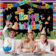 Mexican Fiesta Backdrop – Happy Birthday, Cinco De Mayo Carnival Party Decora…