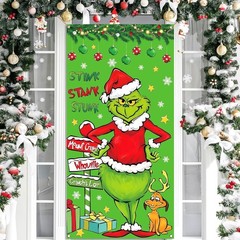 Green Christmas Door Cover Welcome Birthday Party Decorations Winter Holiday …