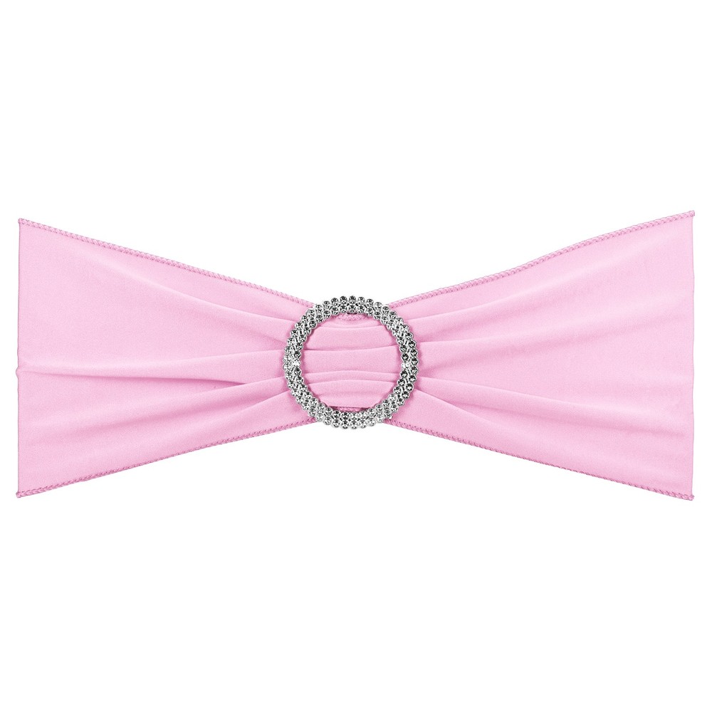 25Pcs 14″x5″ Stretch Chair Sashes Bows Chair Bands Sash with Buckle Pink