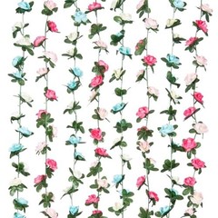 8Pcs 66FT Pink Flower Garland, Blue and White Artificial Rose Pink&blue-8pcs