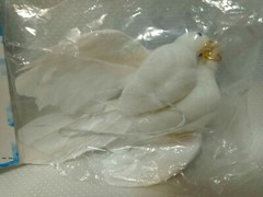 White Flocked Love Birds*Wedding Rings*Cake Topper*Real Feathers*8″ long