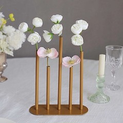 Gold 10″ Metal 5 Tubes Single Stem Flower Bud Vase Centerpiece Party Decorations