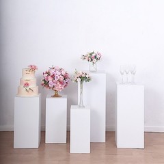 5 WHITE Metal Rectangular DISPLAY STANDS Pedestal Riser Party Events Decorations